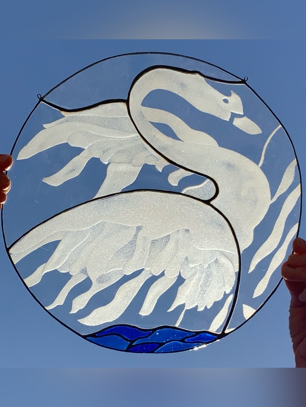 Sandblasted Swan Stained Glass Window Decor Yard Art Vintage Handmade 1991